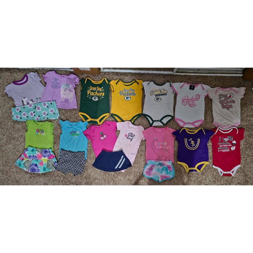Cute 12 mo Baby Girl Wisconsin Sports & Playtime Clothing Lot!